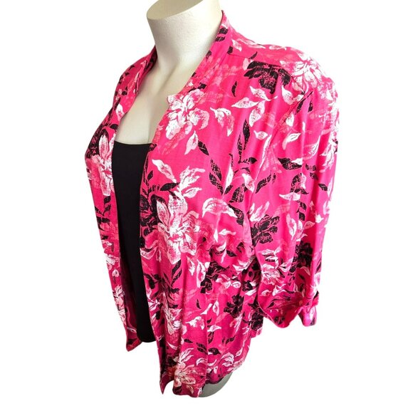 Womens Floral Print Open Front Blazer Pink Floral Attached Black Tank 3X JJ4051 - Picture 10 of 11